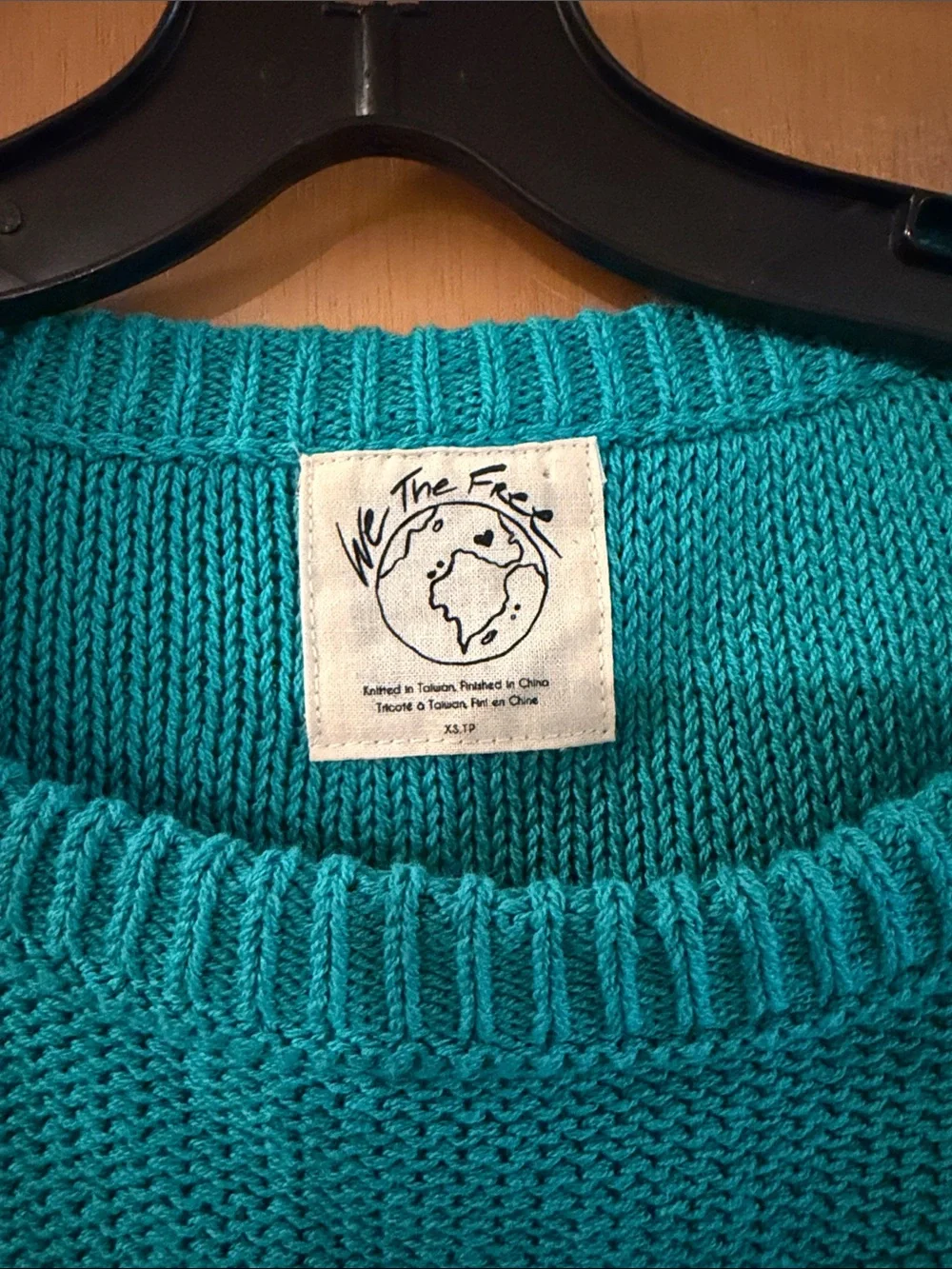 We the Free Free People Women’s Inside Out Cropped Crewneck Sweater Teal XS