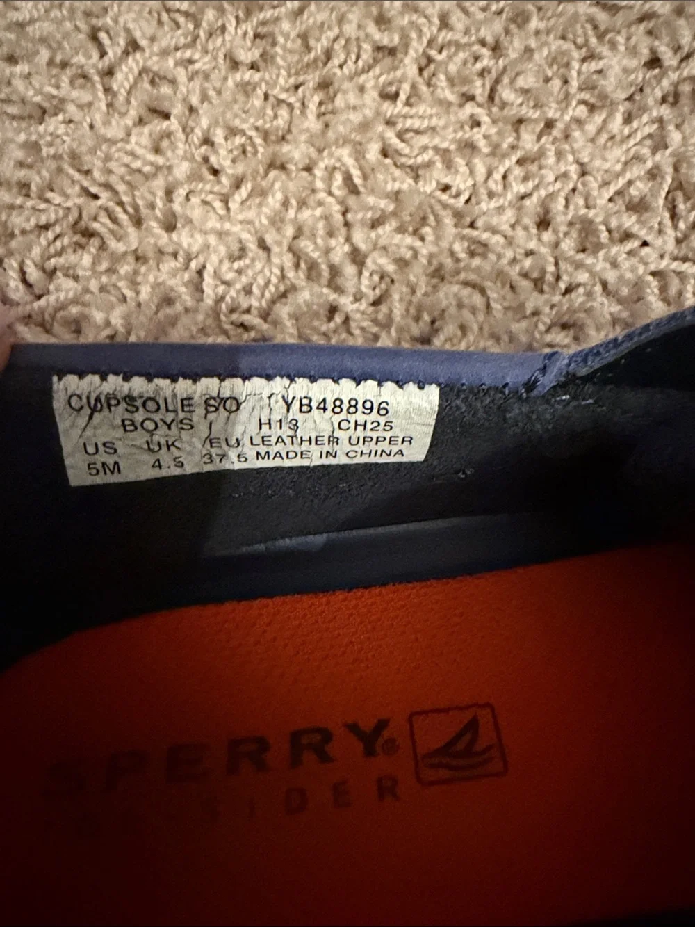 Sperry Navy and Light Blue Boat Shoes with Orange Details Big Kids Size 5