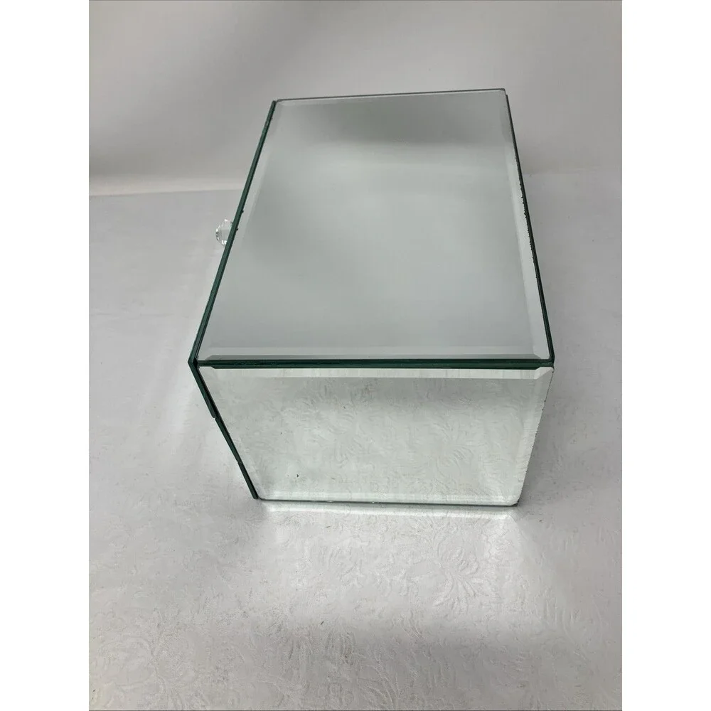 Mirrored Jewelry Box 3 Drawer Glass Organizer Crystal Knobs Ring Tray 9x6x5.5”