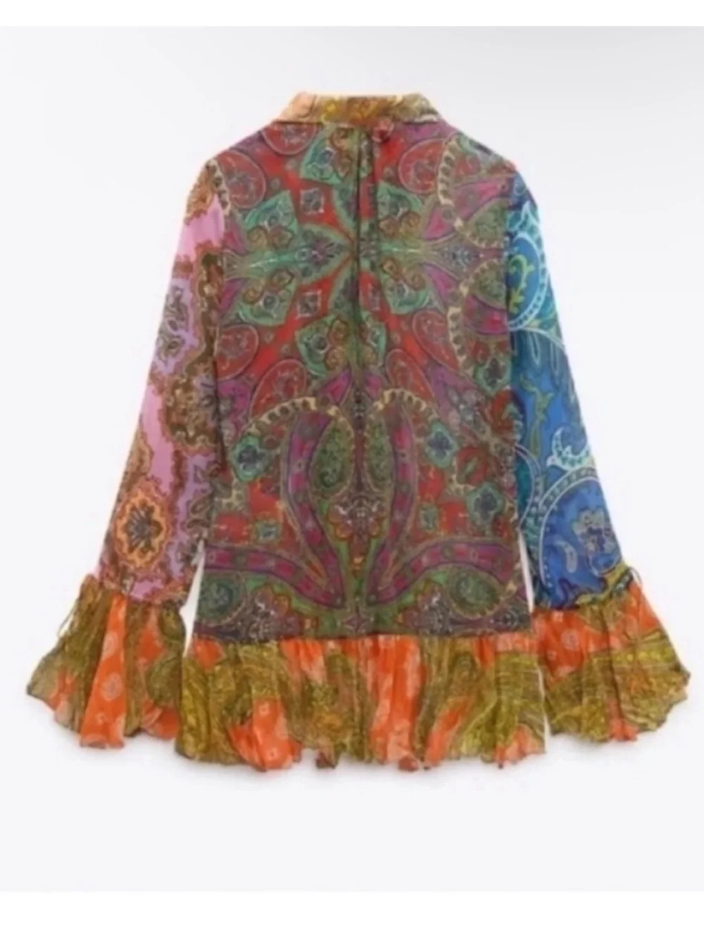 Zara Sheer Paisley Printed Ruffle Blouse