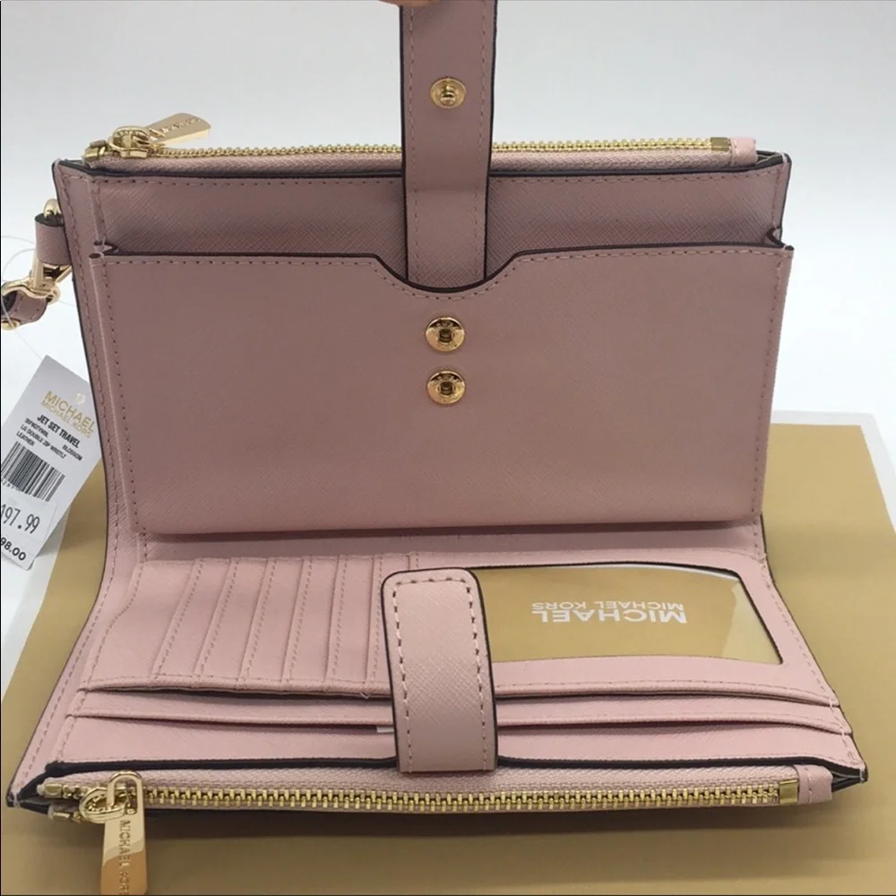 MICHAEL KORS LG DOUBLE ZIP WRISTLET BLOSSOM POWDER BLUSH NWT