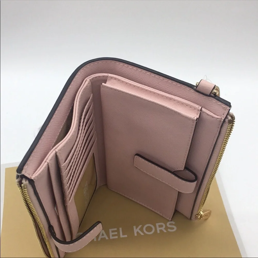 MICHAEL KORS LG DOUBLE ZIP WRISTLET BLOSSOM POWDER BLUSH NWT