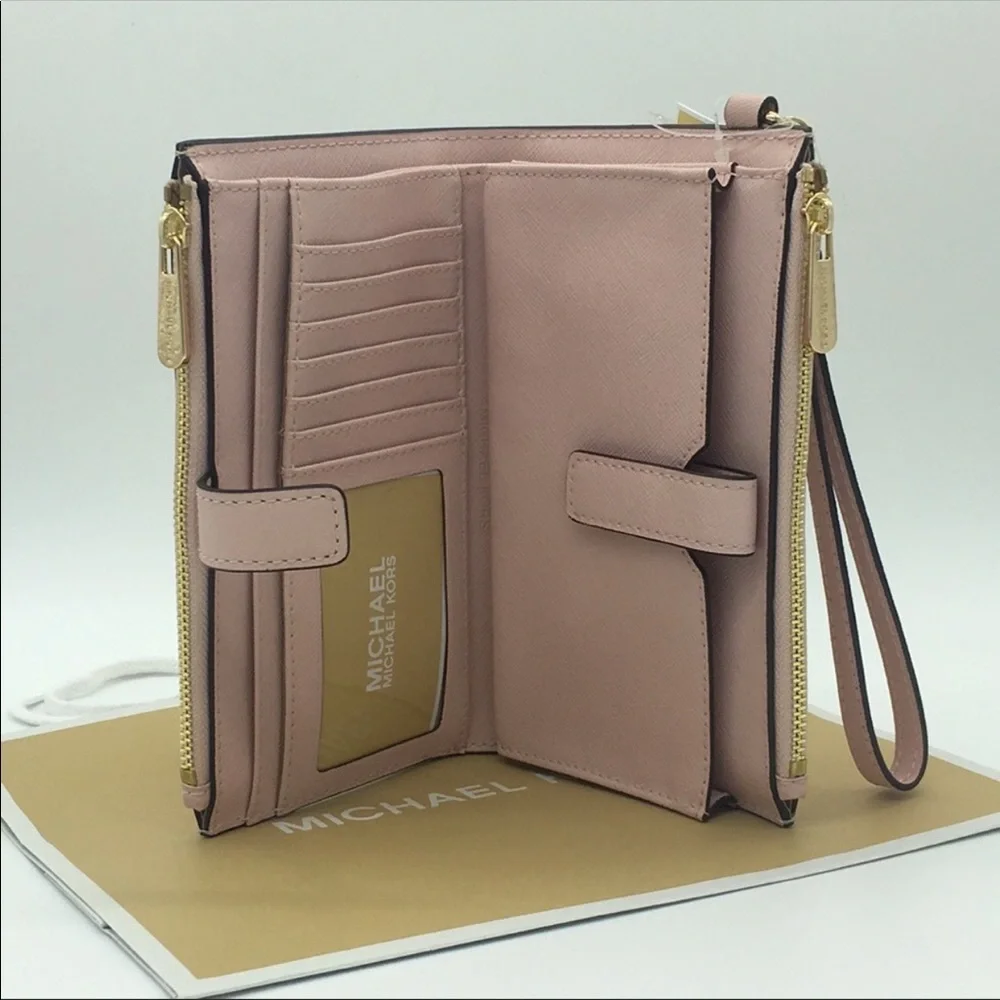 MICHAEL KORS LG DOUBLE ZIP WRISTLET BLOSSOM POWDER BLUSH NWT