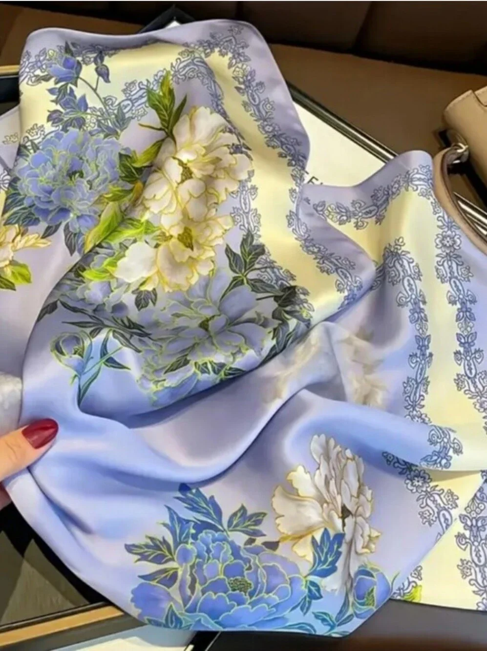 Floral Pastel Silk Scarf - Lavender & Cream