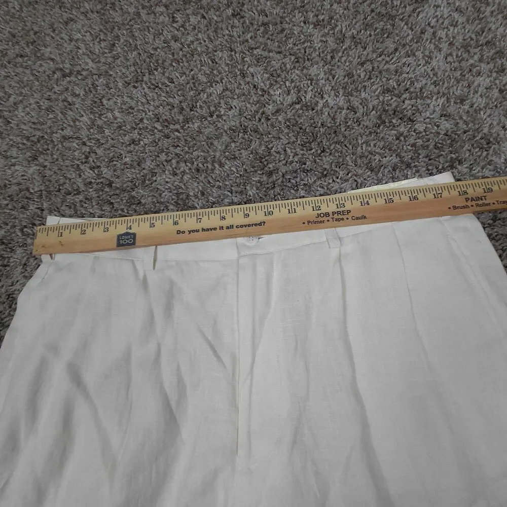 Alan Flusser 100% Linen Pants Mens 36x30 White Pleated Cuffed Trousers