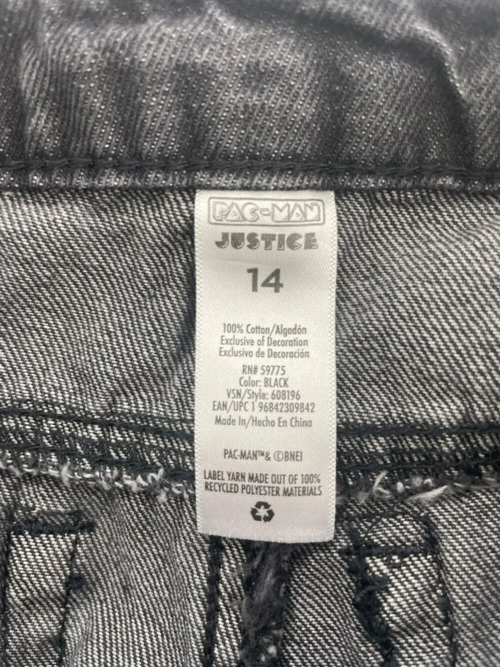 Justice Pac-Man Shorts Stretchy Denim Mini Mom Rhinestones Black Girls Sz 14 NWT