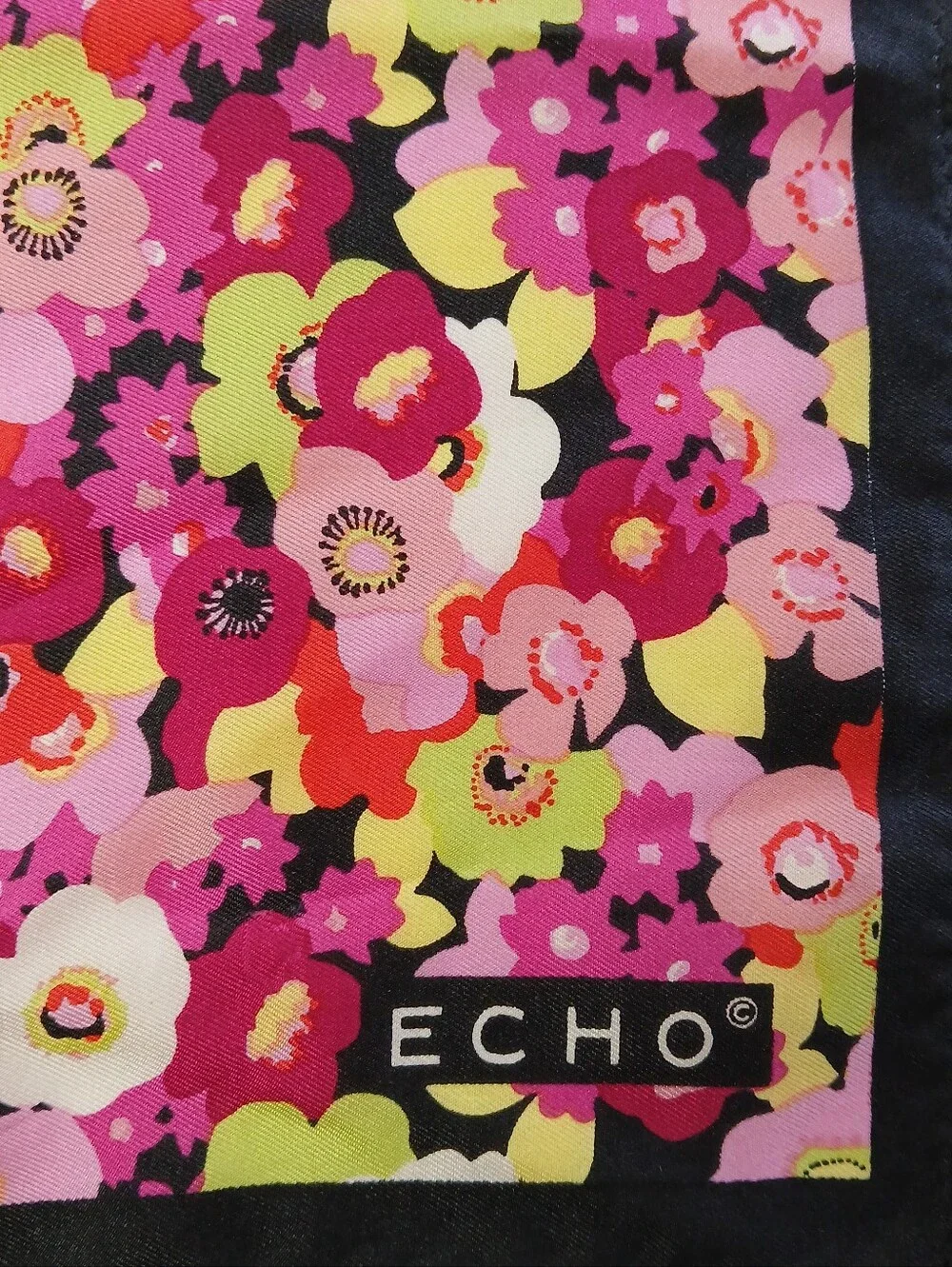 Echo Floral Silk Scarf in Pink, Yellow & Black