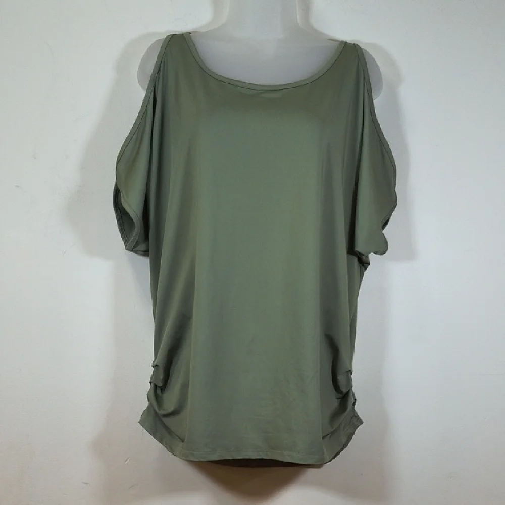 Miselon Women's Green Cold Shoulder Top , Size XL