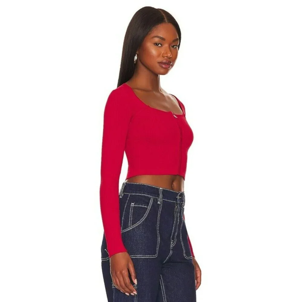 ALL THE WAYS Victoria Bustier Crop Top in Red