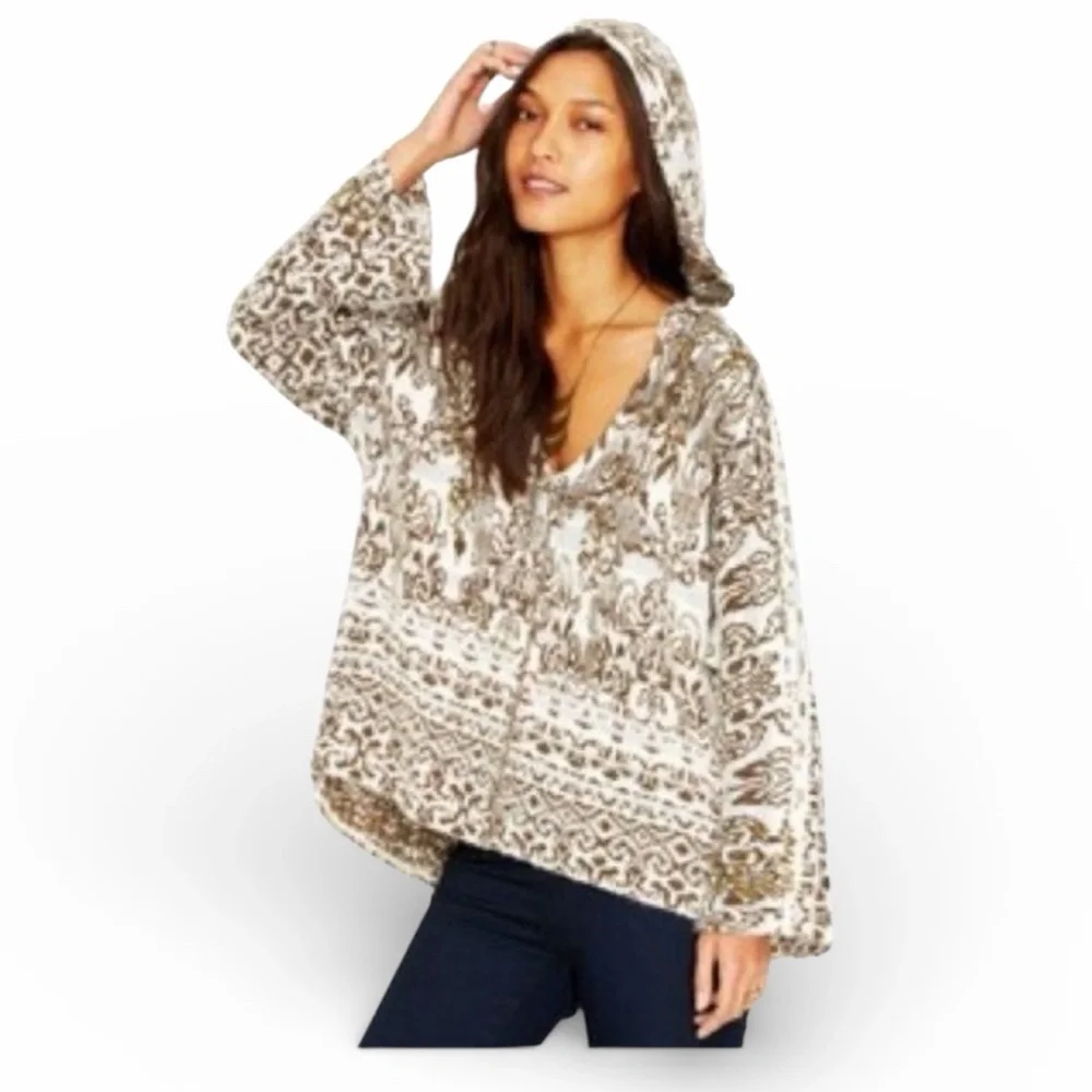 Free People Raggy Wool Hoodie Size S Oversized Boho Knit Sweater Hooded Top