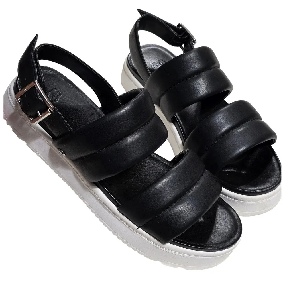 UGG‎ Ashton Slide Black Leather Puffy Platform Slingback Sandals 1124997 Mens 8