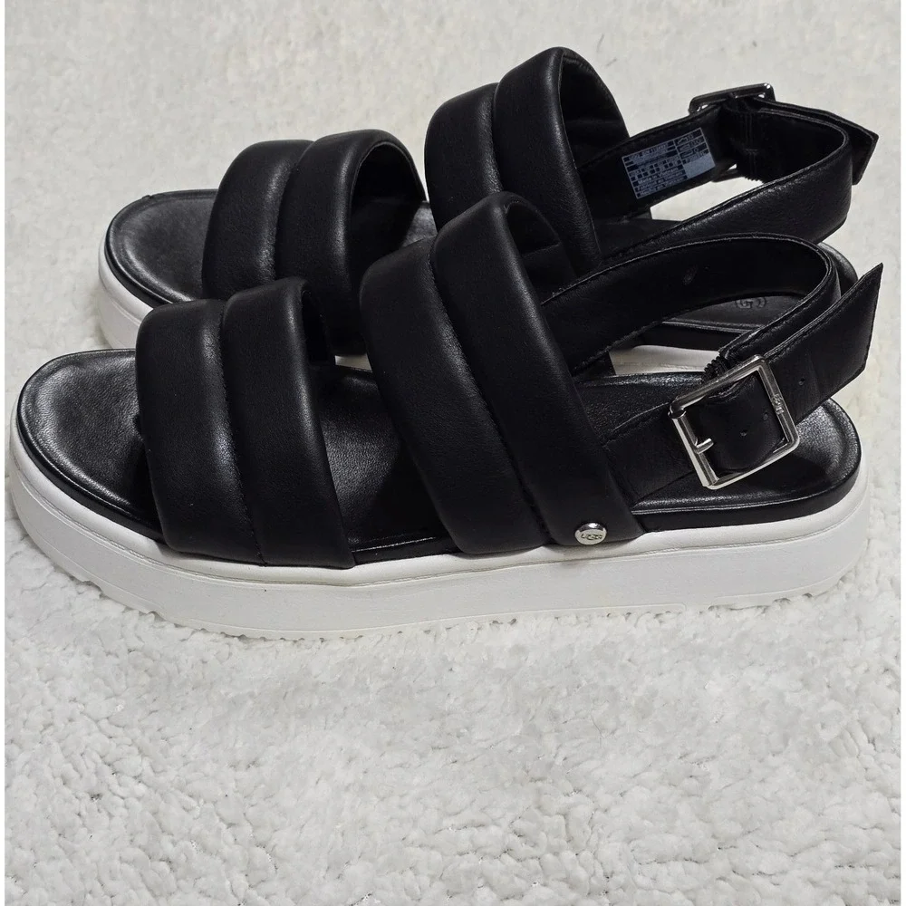 UGG‎ Ashton Slide Black Leather Puffy Platform Slingback Sandals 1124997 Mens 8