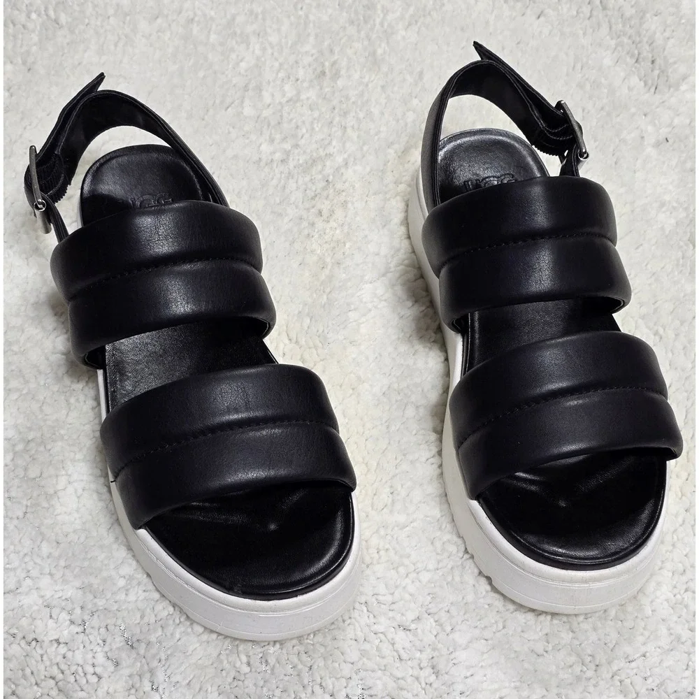 UGG‎ Ashton Slide Black Leather Puffy Platform Slingback Sandals 1124997 Mens 8
