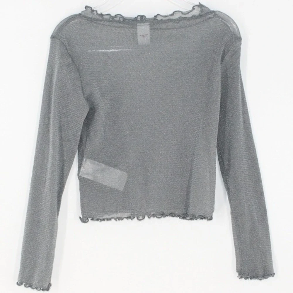 Old Navy Long Sleeve Shirt Metallic Mesh Lettuce‎ Edge XS Silver