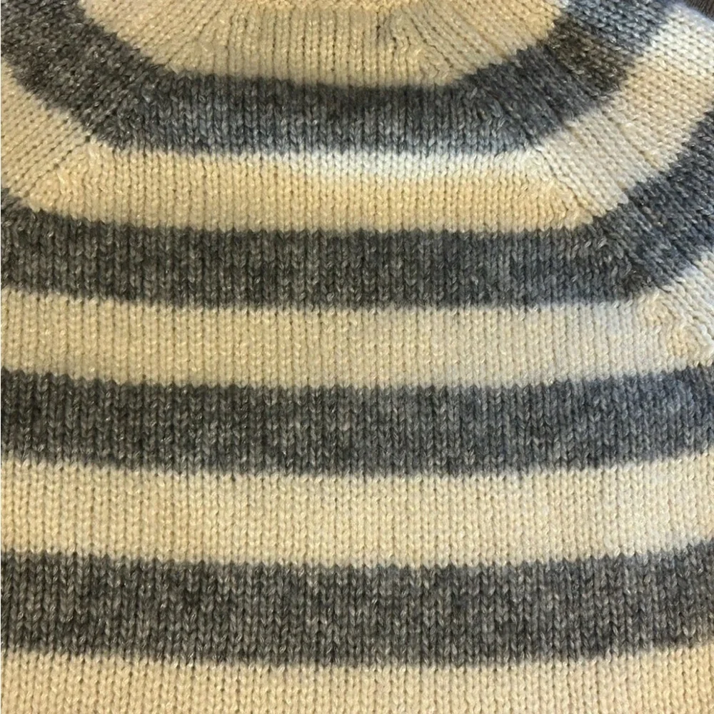 Banana Republic Womens Italian Yarn Sweater Small Ivory Gray‎ Striped Wool Blend