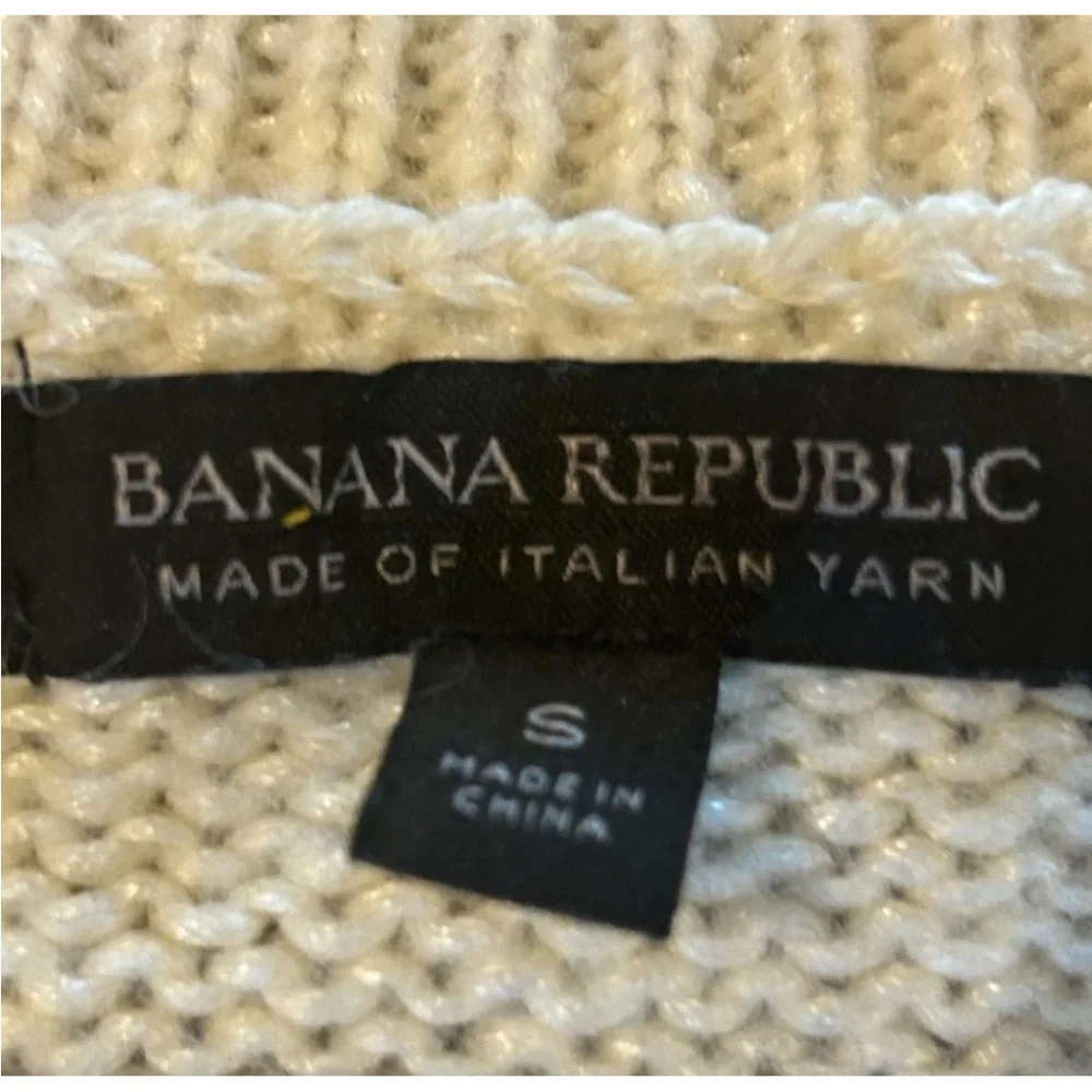 Banana Republic Womens Italian Yarn Sweater Small Ivory Gray‎ Striped Wool Blend