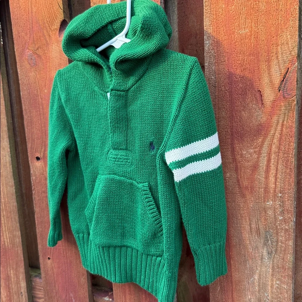 Polo Ralph Lauren Toddler Boys Green Cotton Knit Hoodie Sweater Size 2/2T