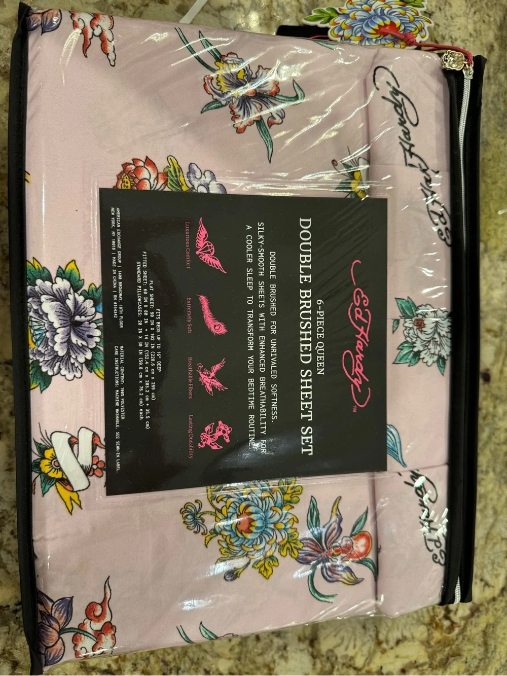 Ed Hardy Pink Floral & Tiger Motif Double Brushed Sheet Set