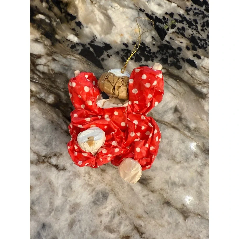 Vintage‎ Polka Dot Clown Ornament Red White Crepe Paper Mache Christmas Holiday