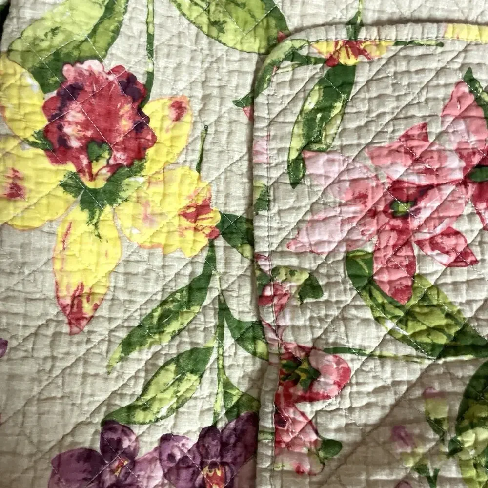 Cynthia Rowley Quilted Coverlet‎ Full Queen Size 86x88 Tropical Floral Colorful