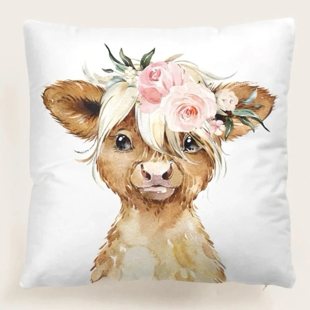 Cow Throw Pillow Cover Country Rose Boho Chic Rustic Farmhouse Decor 18X18 NWT