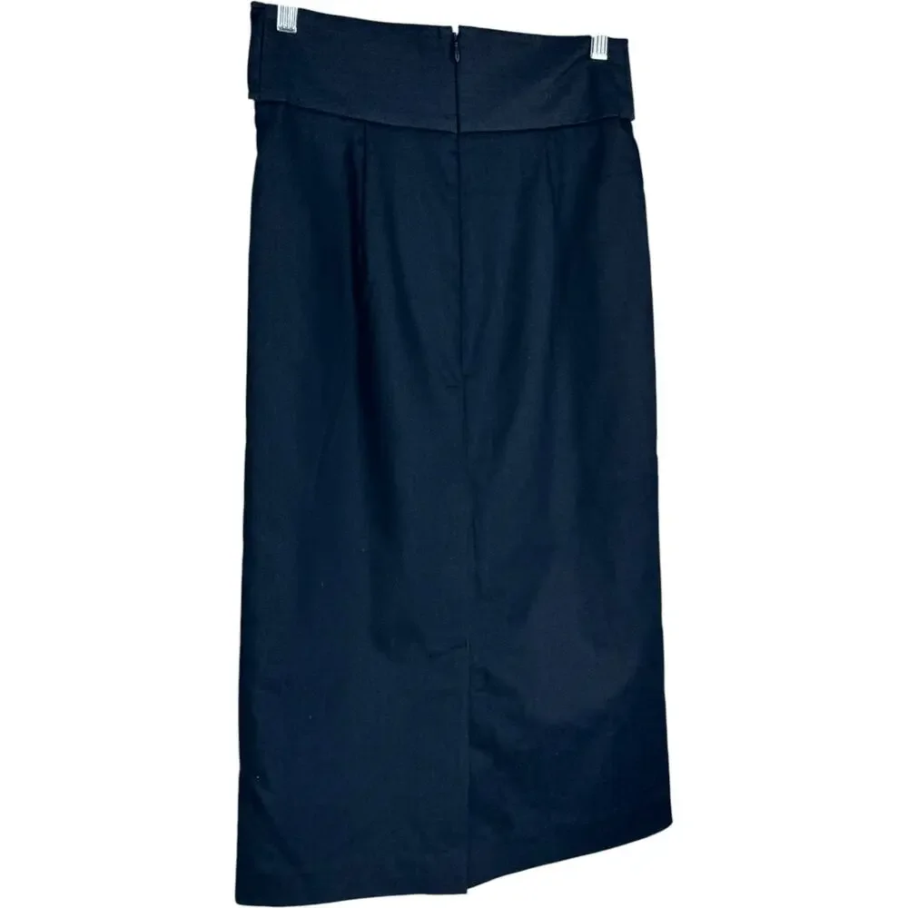 Worthington‎ Pencil Skirt Women 4 Navy Blue Belted Knee Length Career Workwear