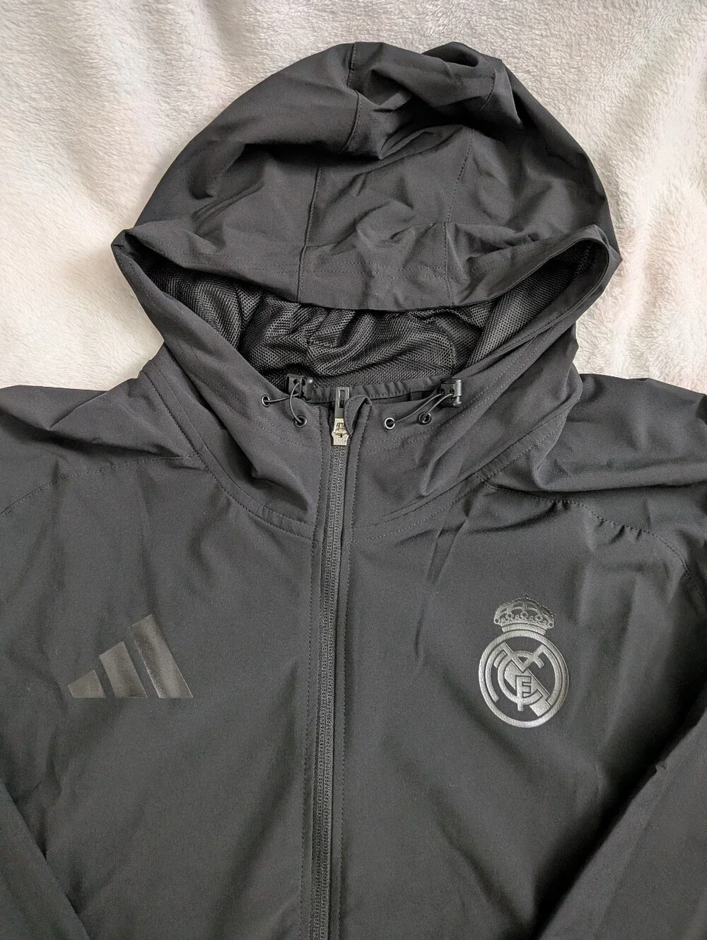 Adidas Black Real Madrid Hooded Windbreaker Jacket