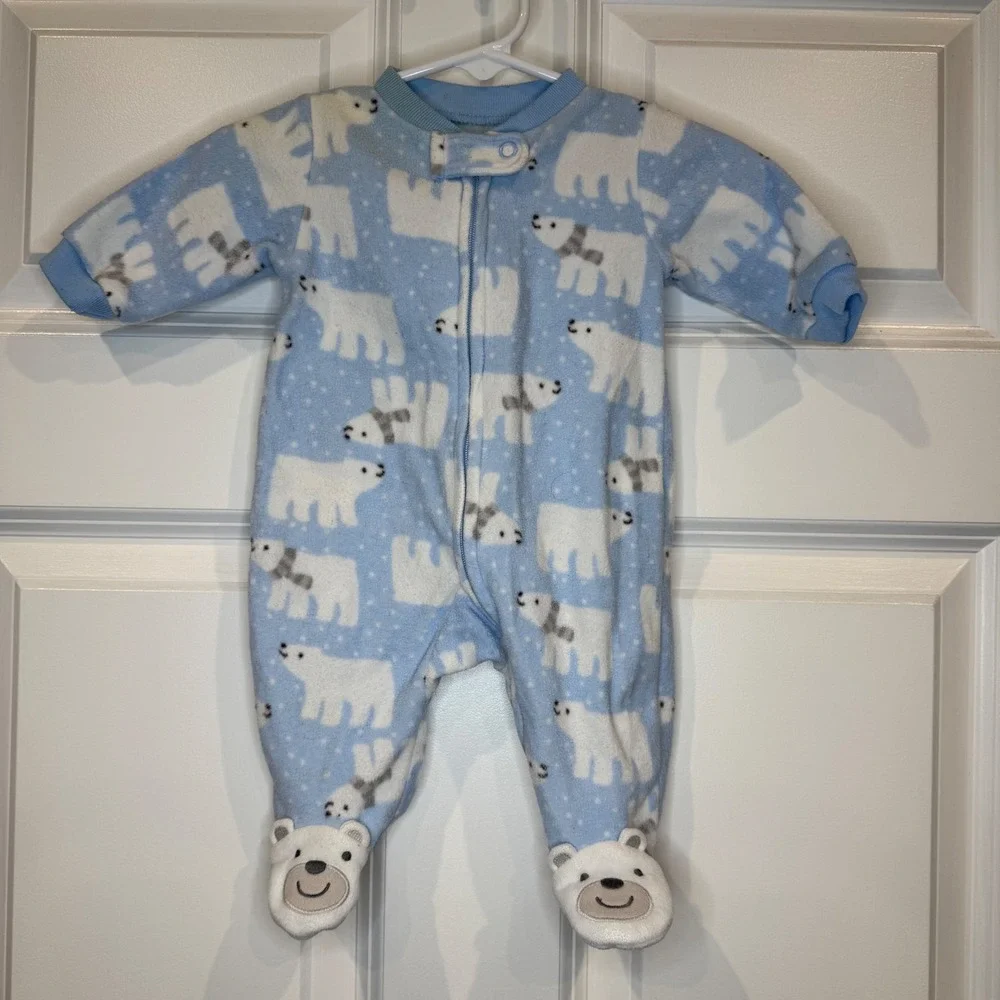 Carter's Size Newborn Blue Polar Bear Fleece Footed‎ Pajamas Sleeper