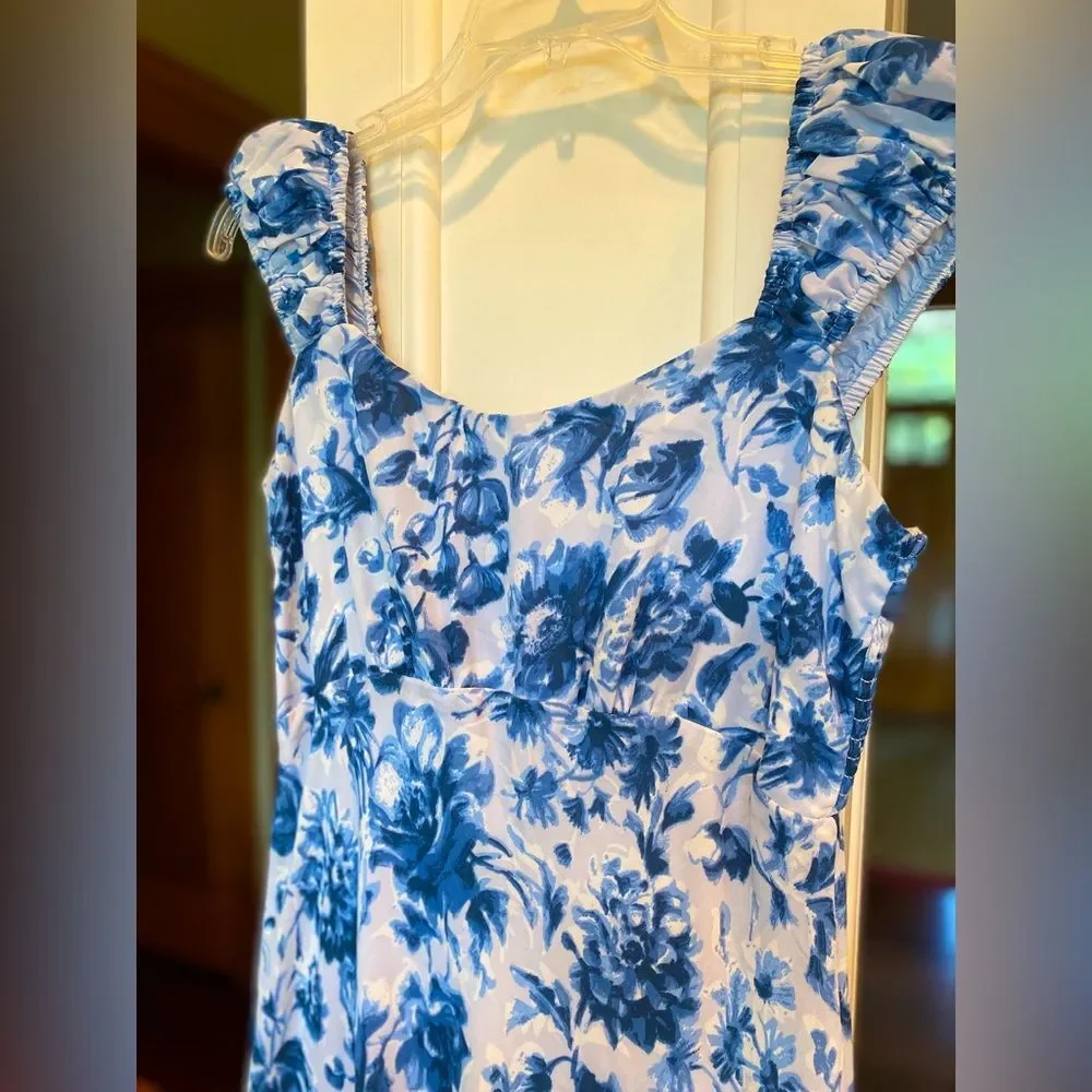 Abercrombie & Fitch Medium Tall Blue and White Floral Maxi Dress Wedding.
