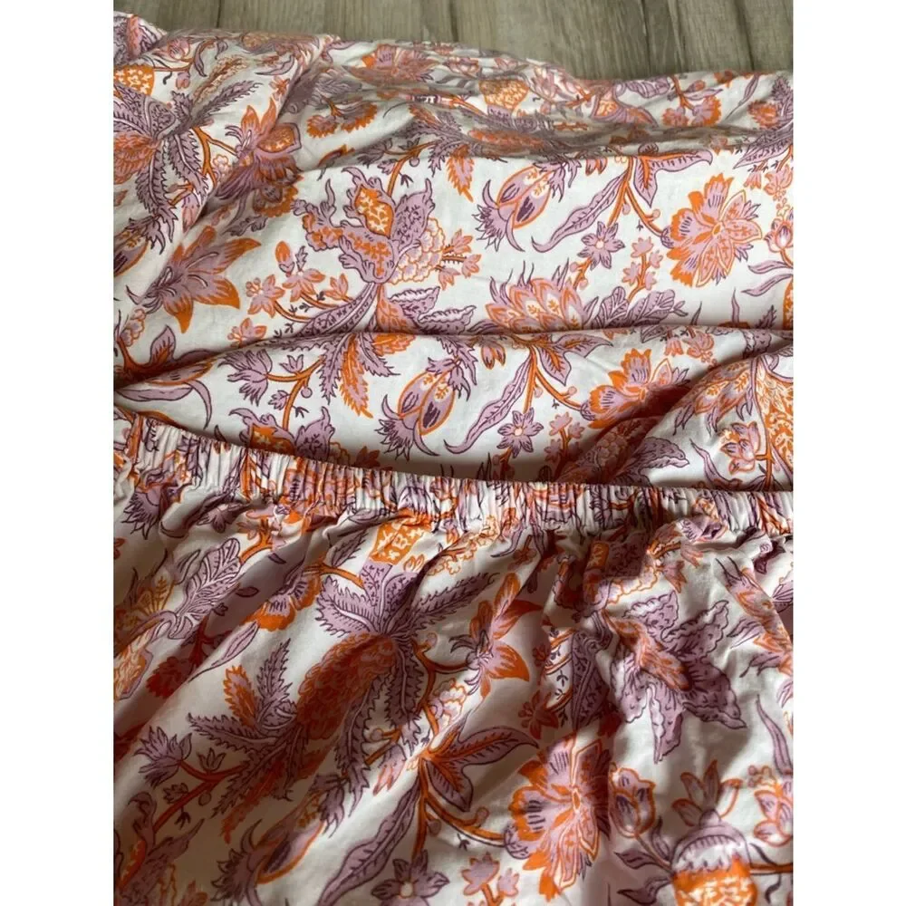 Pottery Barn Cream-Orange and Mauve Floral Print Full Sheet Set