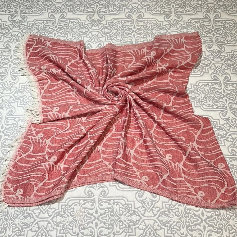 Pink and White Fish Patterned Reversible Blanket/Towel