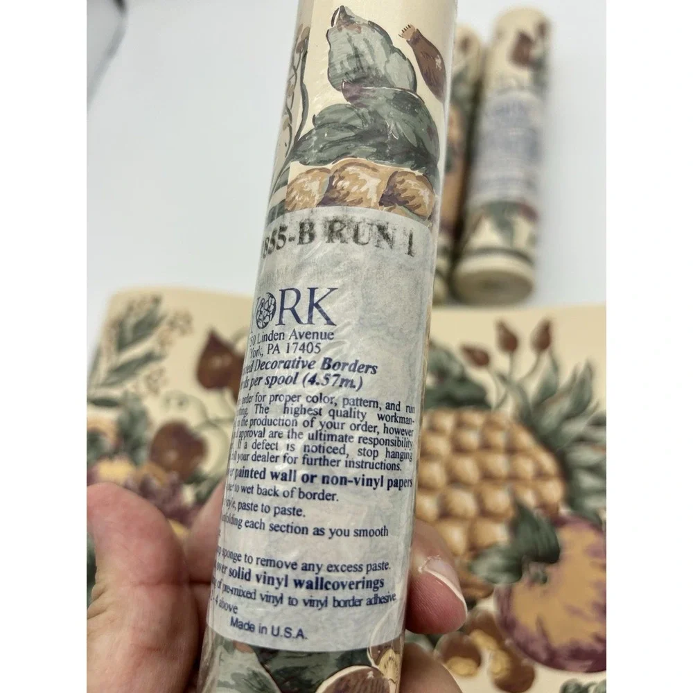 York VTG wallpaper border fruits 3 Rolls Pineapple apples pear floral 15 Yards