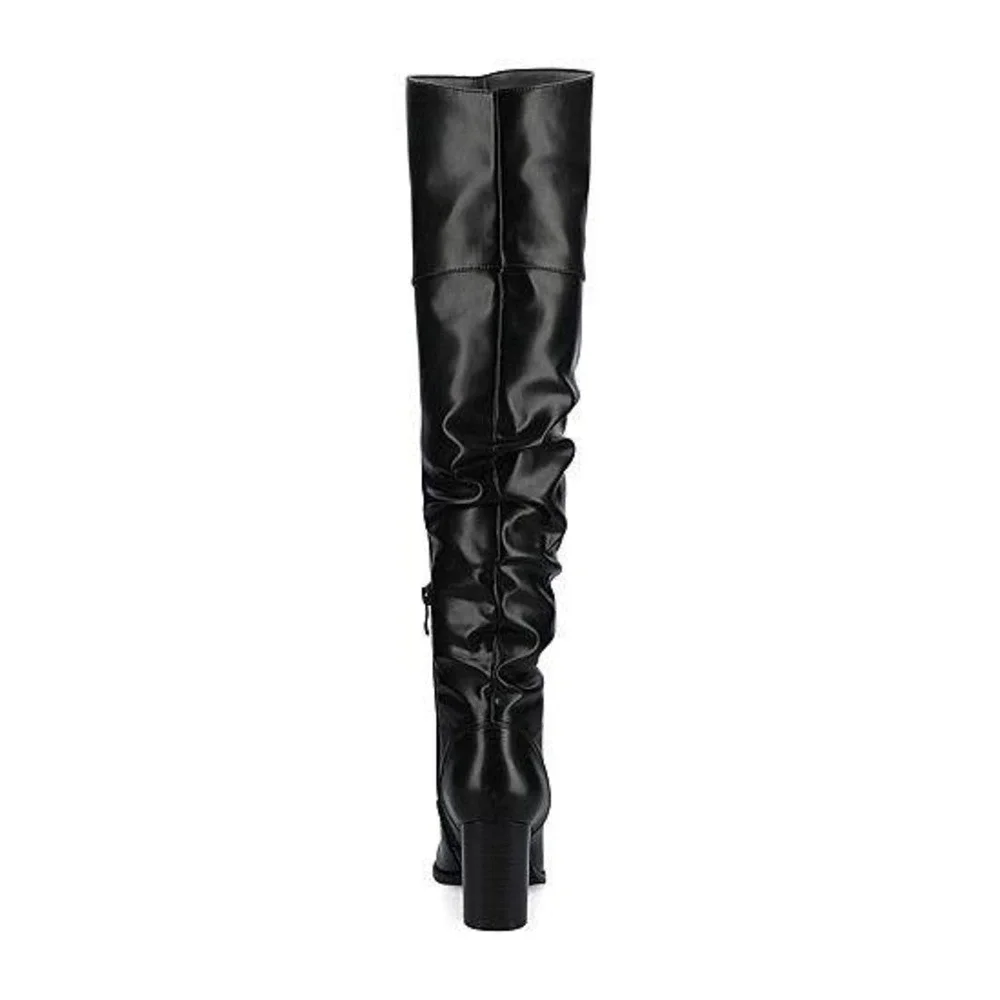 Journee Collection Kaison Wide Calf Stacked Heel Over the Knee Boots Black 12M