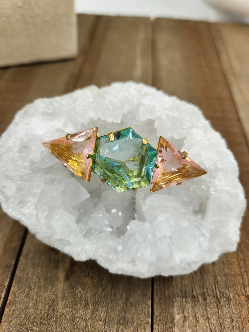 Miami Vice! Gorgeous Pink & Blue Geometric Statement Brooch •  Goldtone