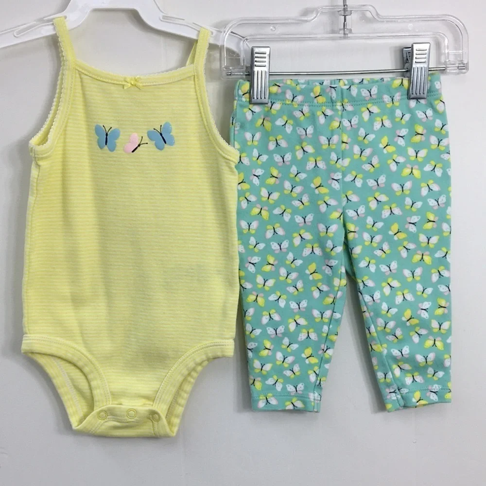 Carters Girls Blue and Green Summer Outfits Bundle of 5 Size 6 mo EXCELLENT