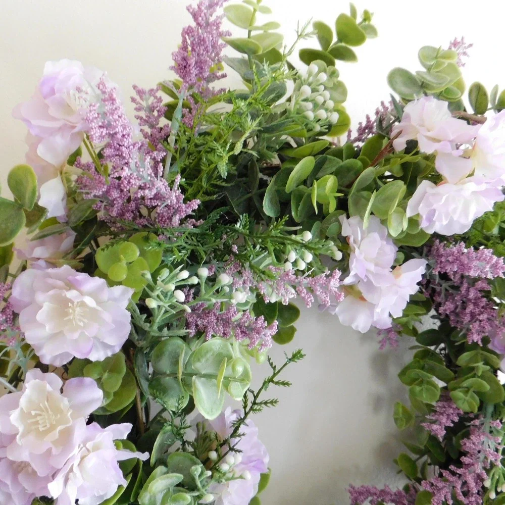 Lavender‎ Front Door Wreath, Eucalpytus, Purple Blossoms, Mothers Day Gift