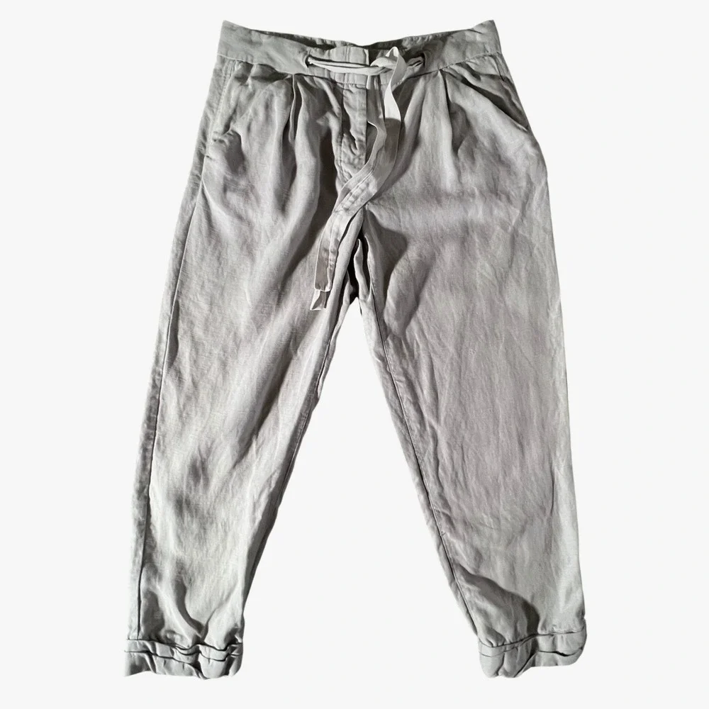 Wilfred Tapered Linen‎ Blend Pants Womens 4 Grey Pleated Drawstring Trousers