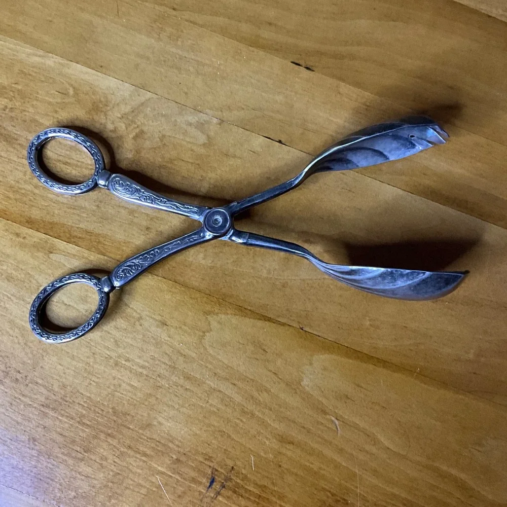 Vintage Ornate Silver Serving Tongs with Spoon and Fork Serving Utensils‎