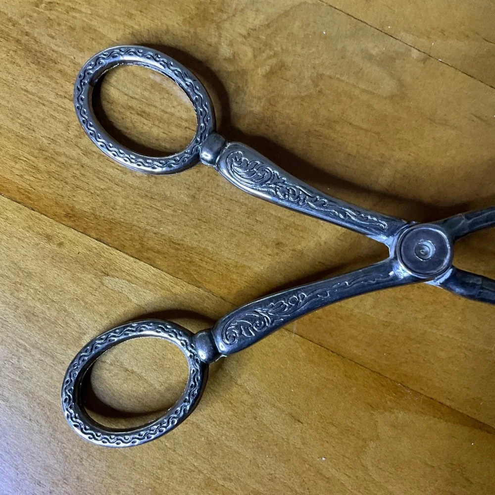 Vintage Ornate Silver Serving Tongs with Spoon and Fork Serving Utensils‎