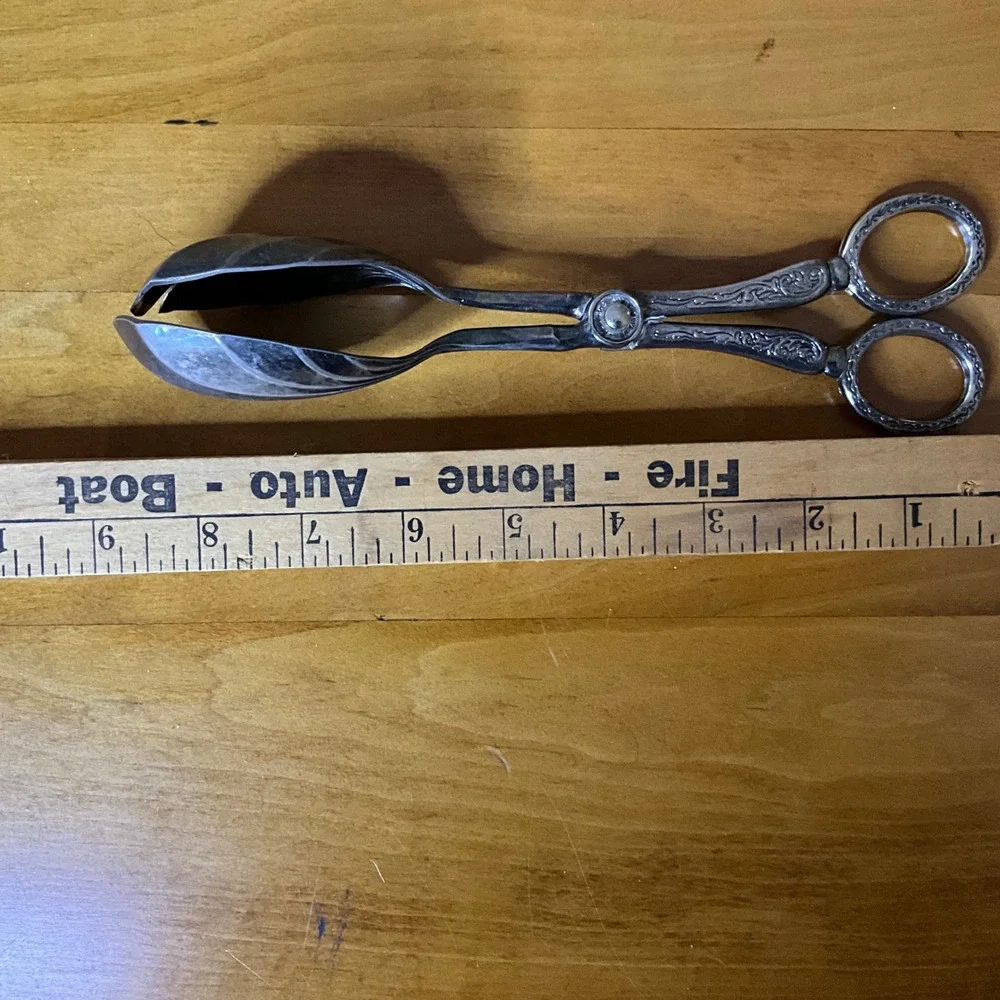 Vintage Ornate Silver Serving Tongs with Spoon and Fork Serving Utensils‎