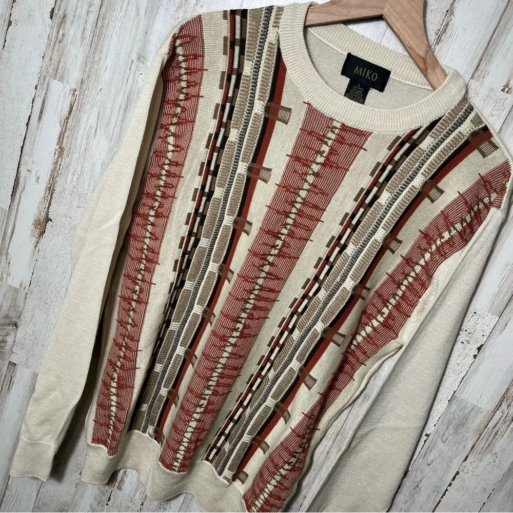 Vintage 90s Coogie Like Earth Tone Grandpa 3D Knit Wool Blend Sweater Mens Large