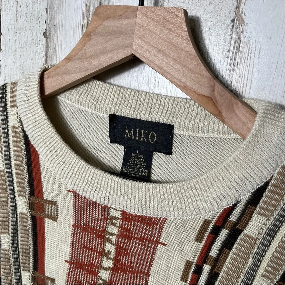 Vintage 90s Coogie Like Earth Tone Grandpa 3D Knit Wool Blend Sweater Mens Large