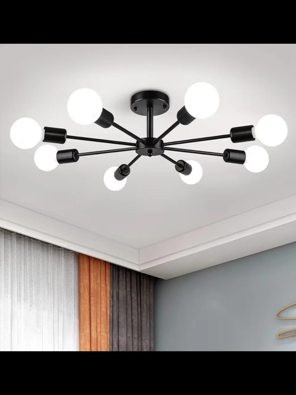 Black Modern Sputnik Ceiling Light - Contemporary 8-Light Fixture