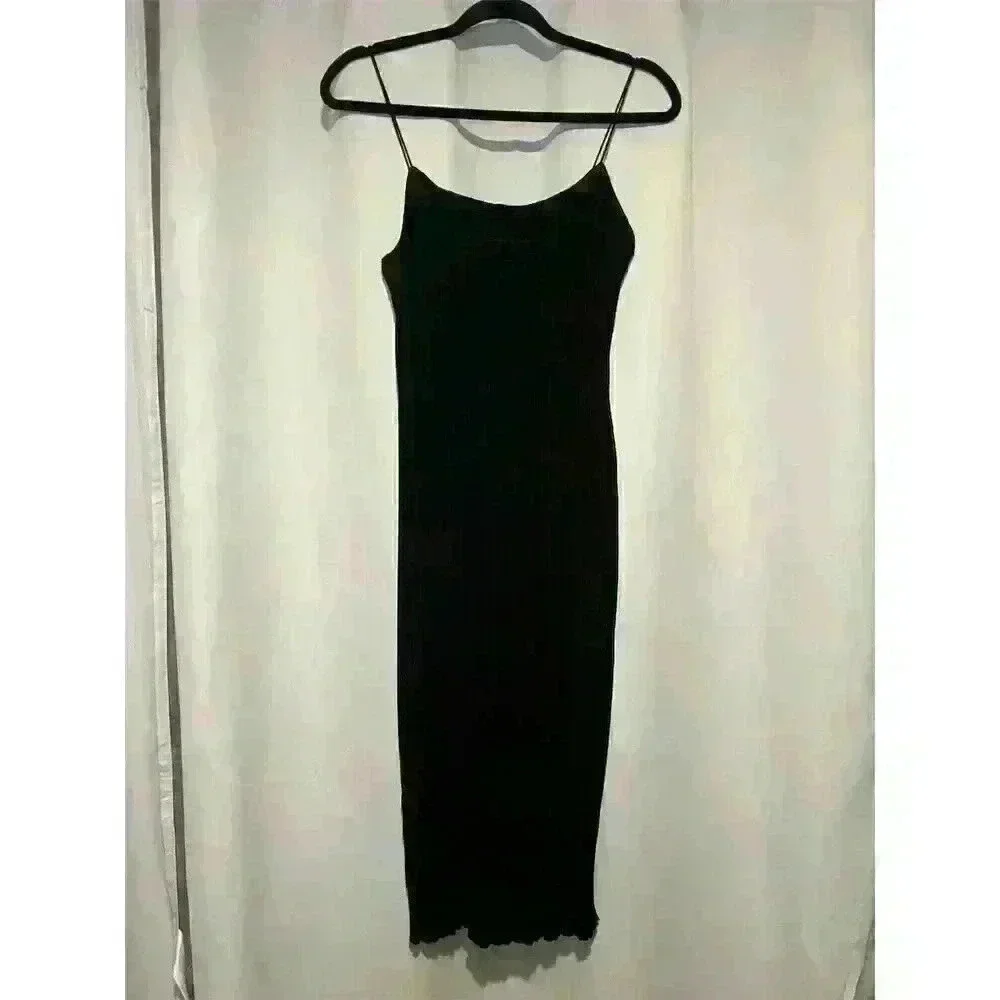 Good American Women's Black Ribbed Maxi Slip Dress Size 00