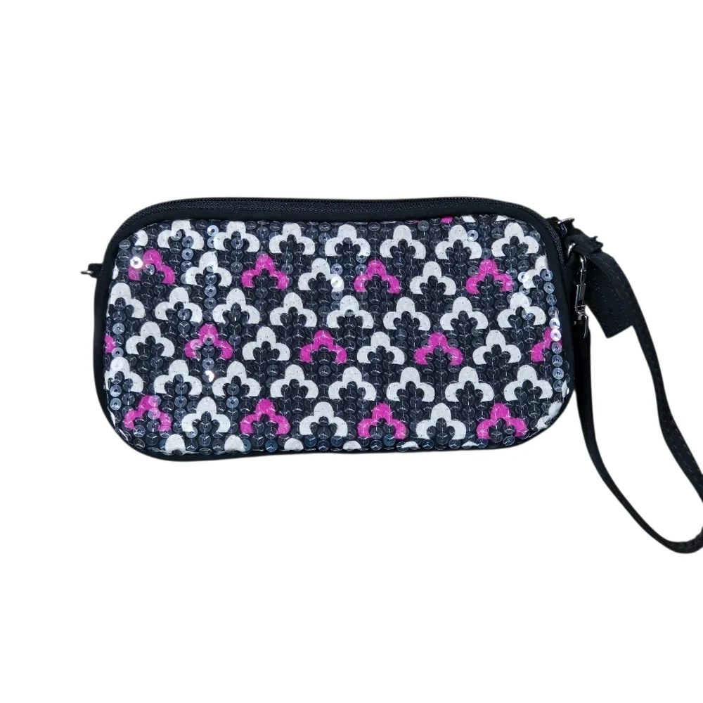 Vera Bradley Wristlet Canterberry Magenta Sequin Shimmer Retired Phone Purse