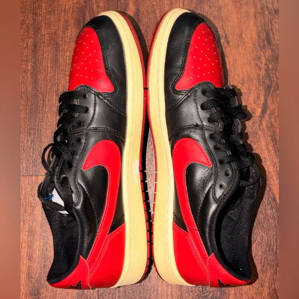 Air Jordan 1 Low OG Bred Sneakers, Men Size 10, Red Black