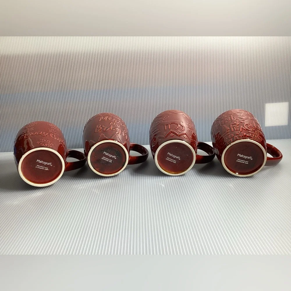Set of 4 Pfaltzgraff Red Christmas Ceramic Mugs