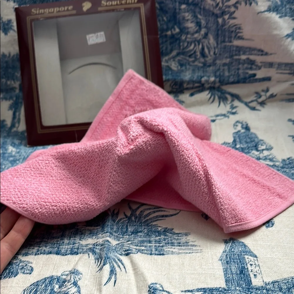 Singapore Souvenir Embroidered Pink Hand Towel