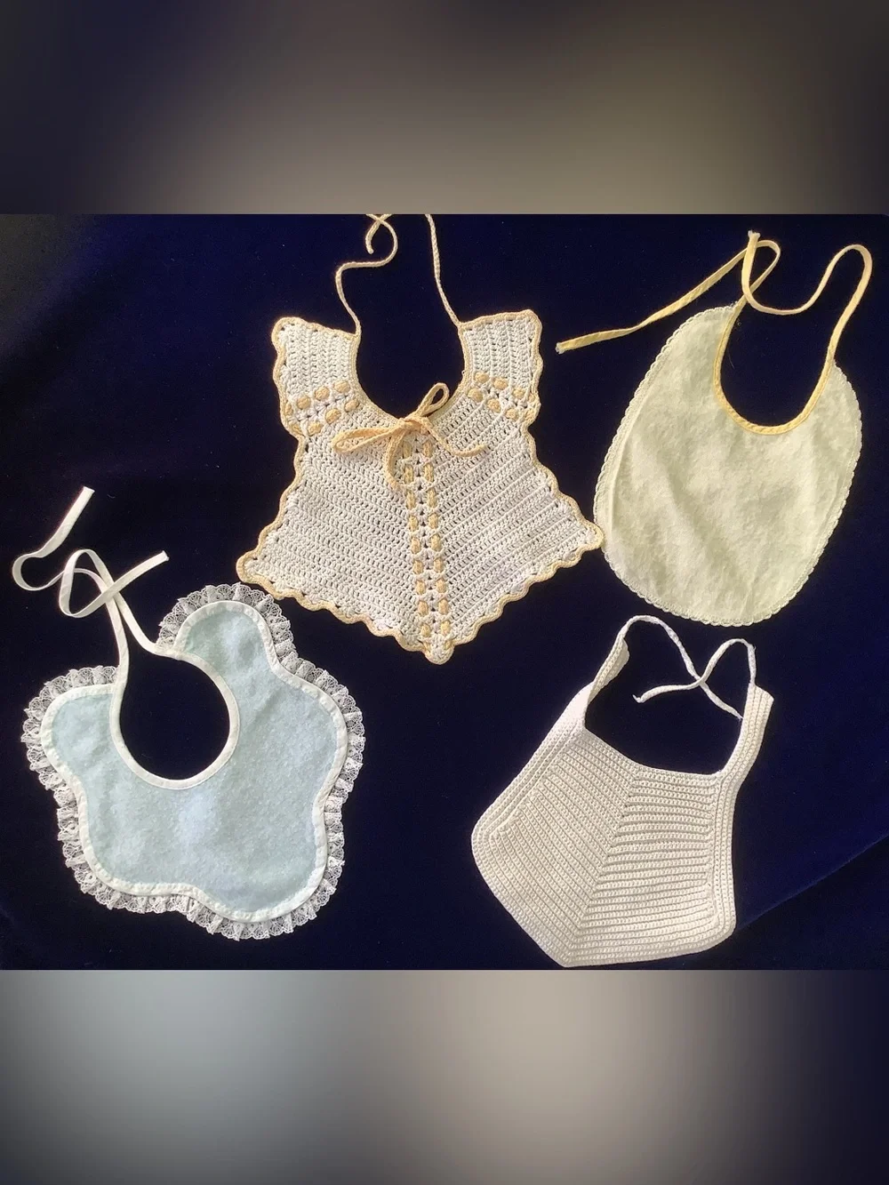 Handmade Crochet Baby Bibs Set in Cream and Pale Yellow - Set of 4