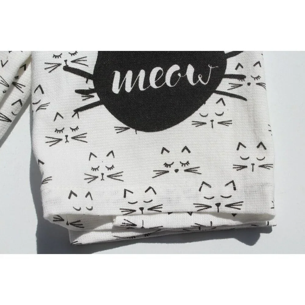 Set Of 2 Modern Meow CATS Black & White 100% Cotton Kitchen Towel 28